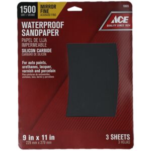 Ace 3-Piece 1500 Grit Silicon Carbide Waterproof Sandpaper Grey 9 x 11inch Ace 3-Piece 1500 Grit Silicon Carbide Waterproof Sandpaper Grey 9 x 11inch
